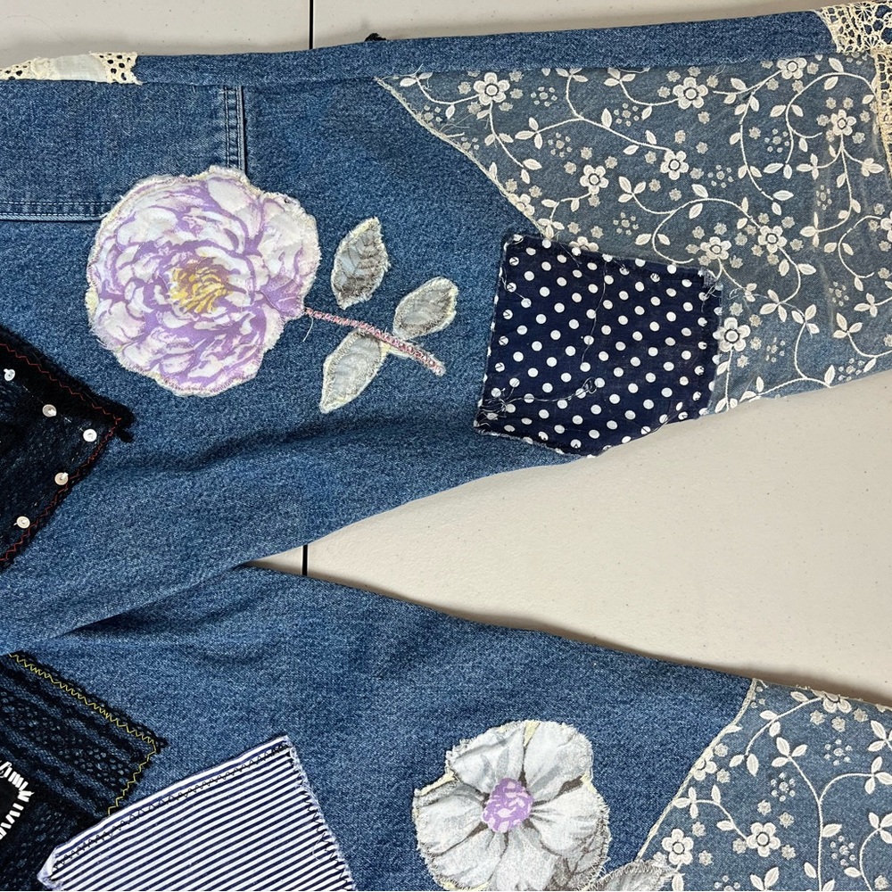 Faded Glory Floral Patchwork Denim Jumpsuit - Picture 11 of 17